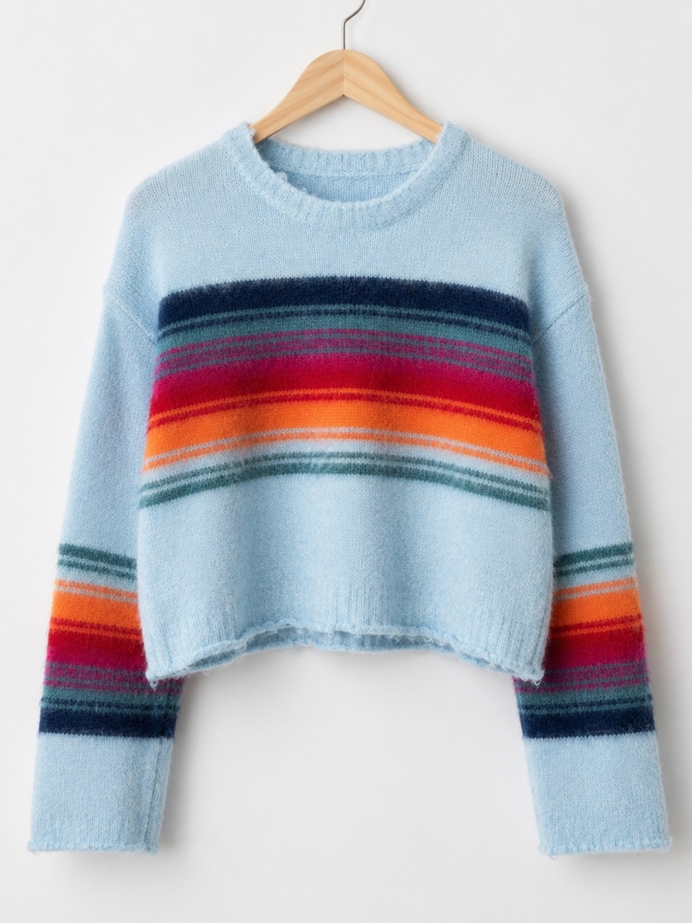 Light Blue Striped Cropped Sweater - Women